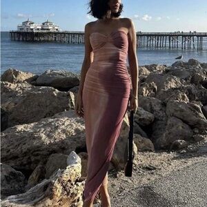 Zara One Shoulder Pink and Peach Dress